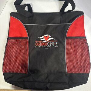 Disney Cruise Line Castaway Club Beach Bag Tote Red and Black With Mesh Pockets